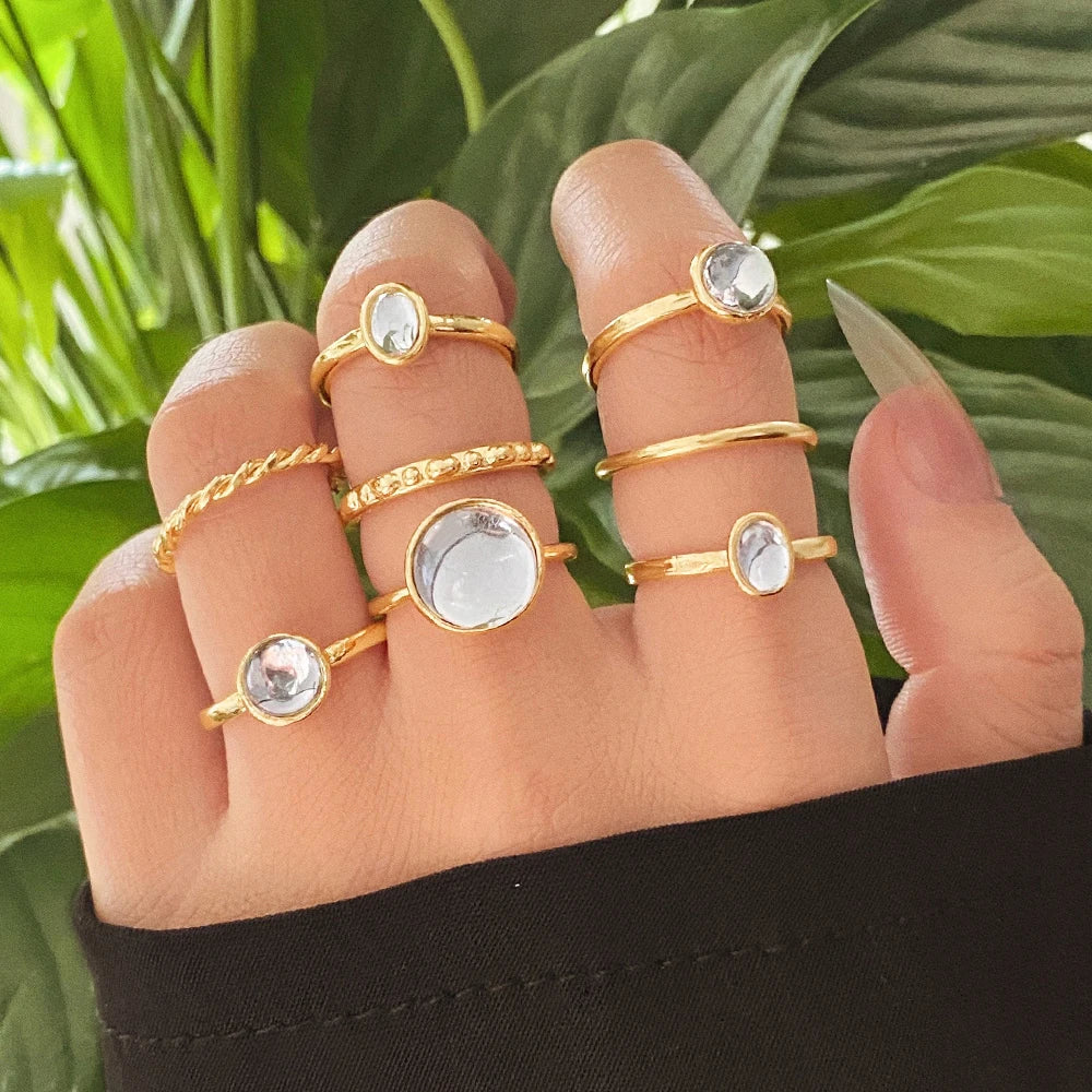 FEELING New 8Pcs/Set Gold Color Bow Rings Set For Women Girls Metal Crystal Cross Open Adjustable Finger Rings Charm Jewelry