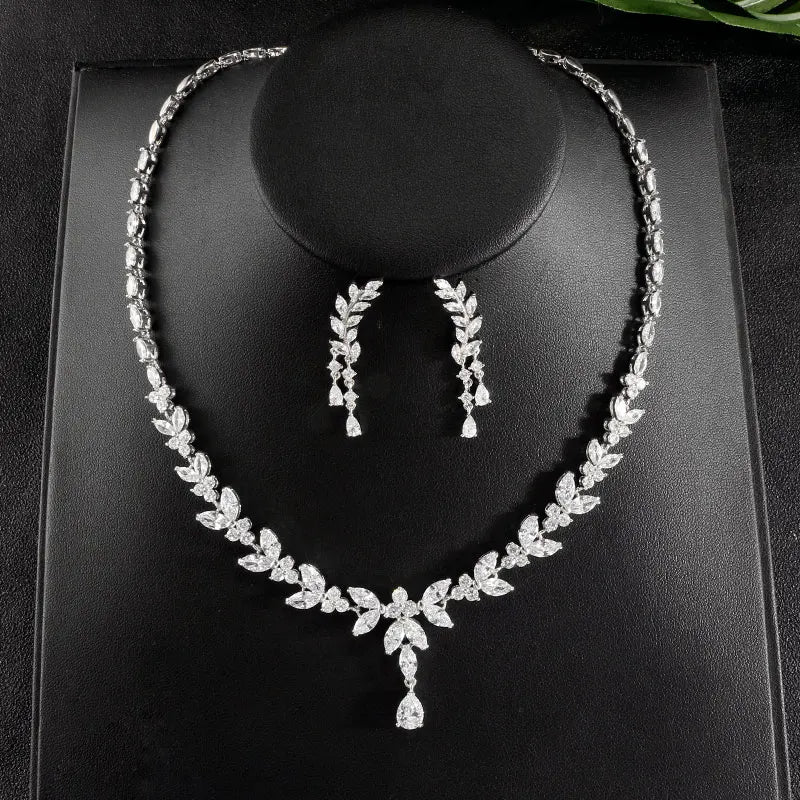 SOUSOU Brand Luxury Cubic Zirconia Dangle Earrings Necklace Elegant Gorgeous CZ Wedding Banquet Party Jewelry Set