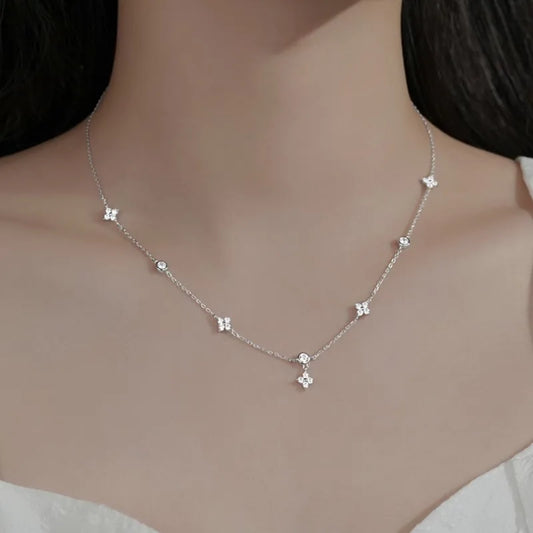 WERANA Inlaid Zircon Four-leaf Flower Chain Necklace for Women New Niche Light Luxury Hot Fashion collares choker Accessories