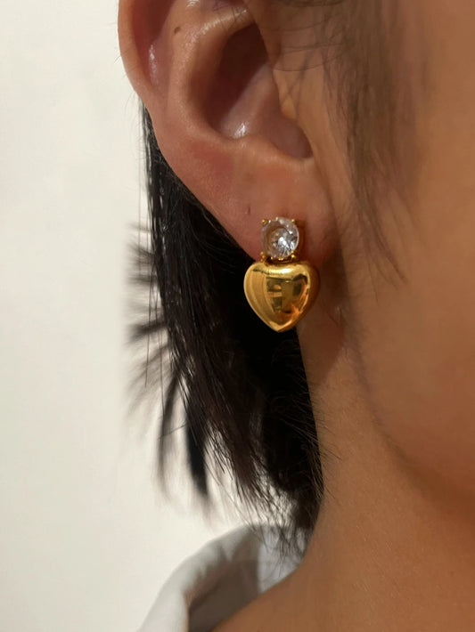 HEARTY Fashion Metal Heart Stainless Steel Earrings Gold Plated Round Zircon Waterproof Jewelry for Women Wedding Party Gifts