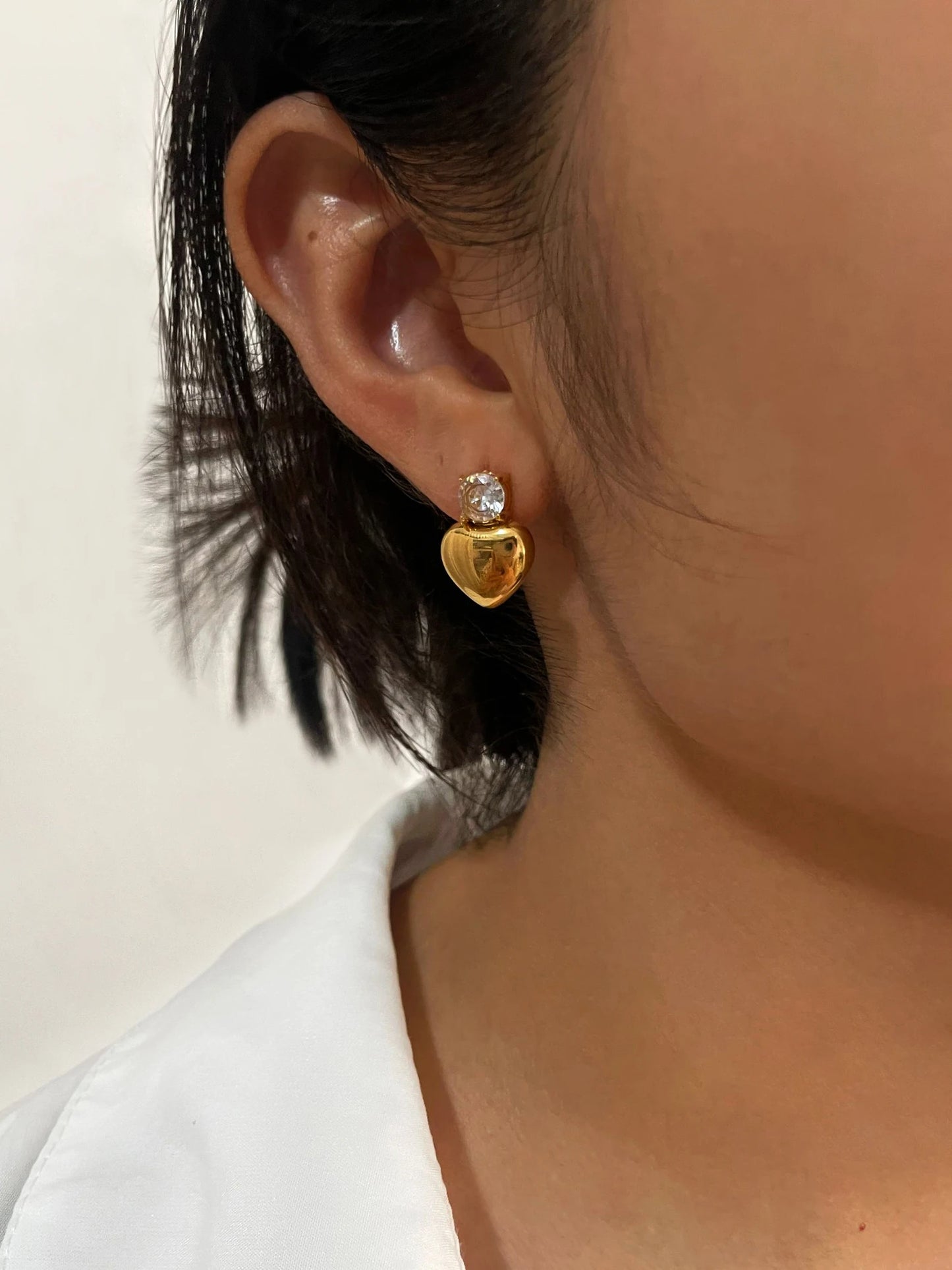 HEARTY Fashion Metal Heart Stainless Steel Earrings Gold Plated Round Zircon Waterproof Jewelry for Women Wedding Party Gifts