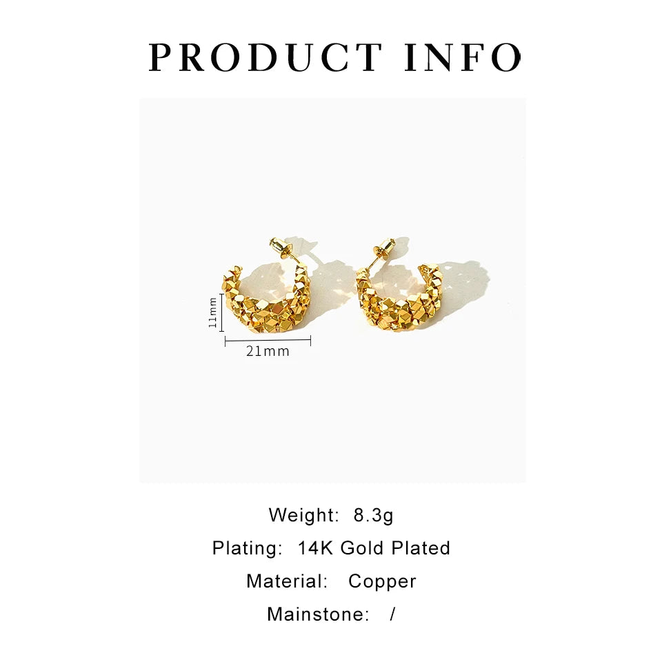 MOONY Fashion Gold Silver Plated Facted Metal Beads Open Hoop Earrings Women Statement Chunky Ear Hoops Bling Bling Jewelry