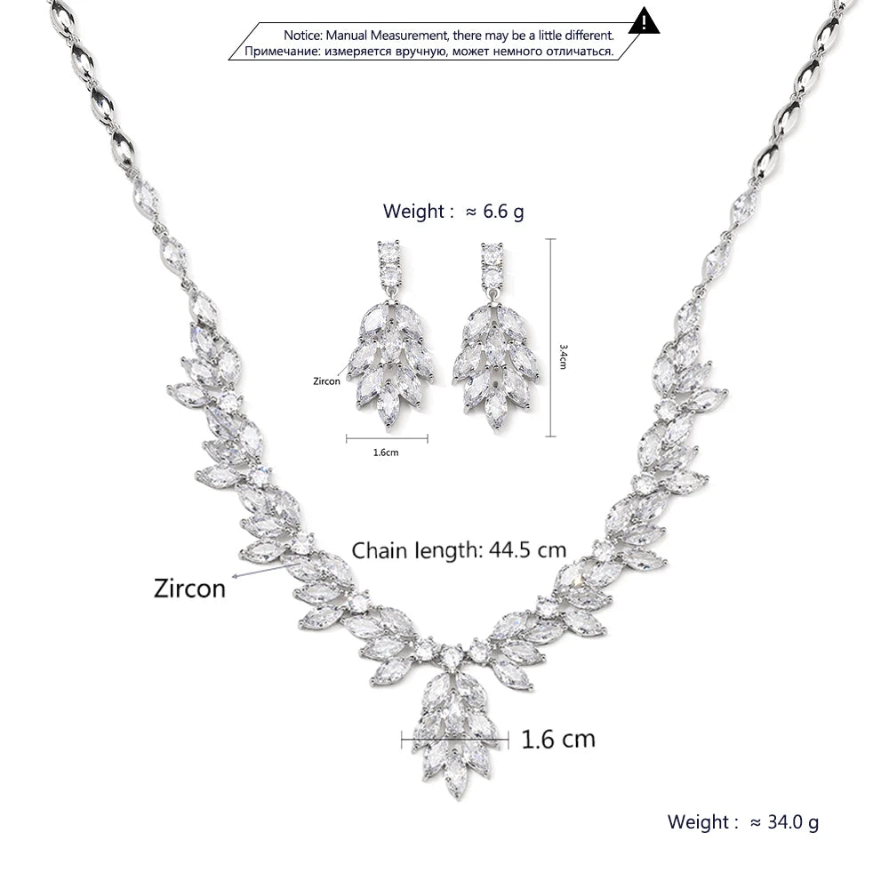 BISMA Brand Sliver Color AAA Zirconia Bridal Jewelry Sets Luxury Flower Leaf Clear Zircon Earring Necklaces for Women