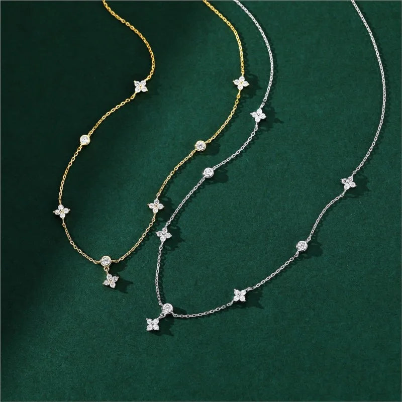 WERANA Inlaid Zircon Four-leaf Flower Chain Necklace for Women New Niche Light Luxury Hot Fashion collares choker Accessories