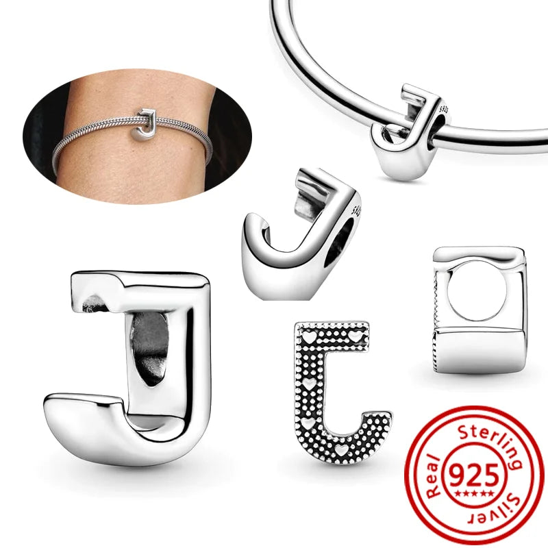 925 Sterling Silver 26 Letter A~Z Alphabet DIY Name Beads Fit Original Pandora Charm Bracelet Bangles Fine Jewelry