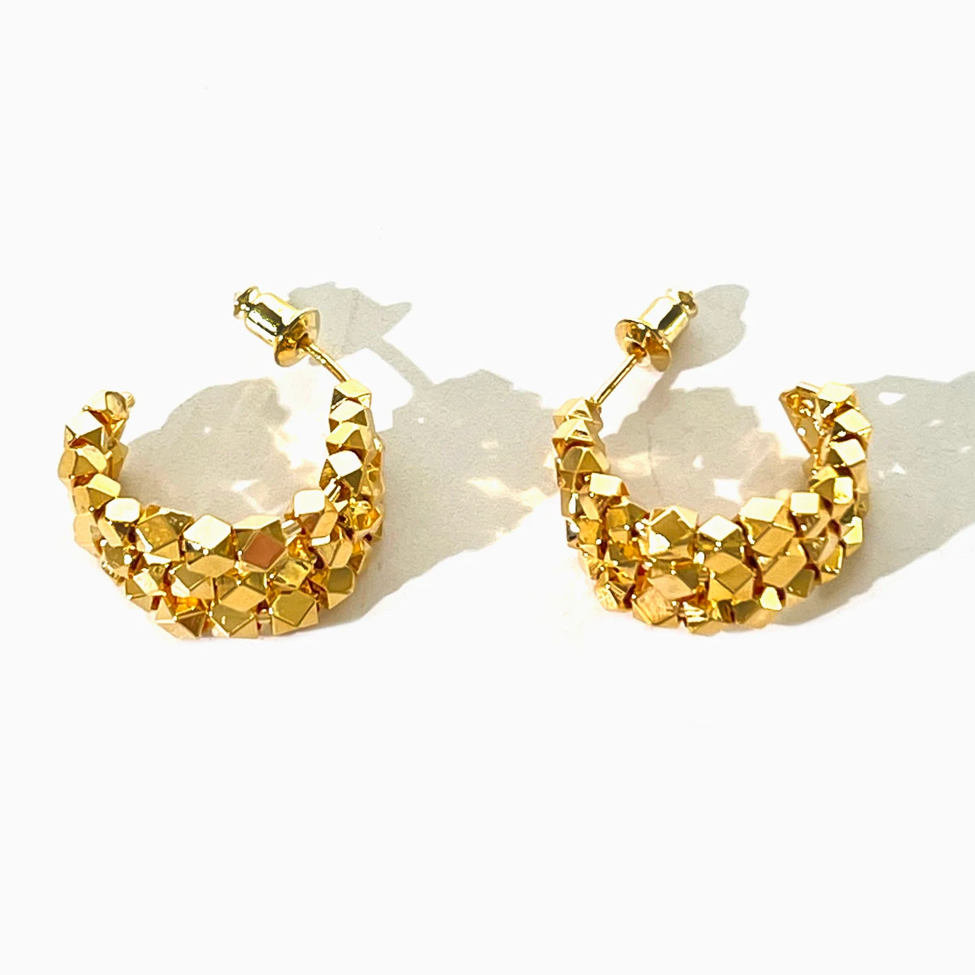 MOONY Fashion Gold Silver Plated Facted Metal Beads Open Hoop Earrings Women Statement Chunky Ear Hoops Bling Bling Jewelry