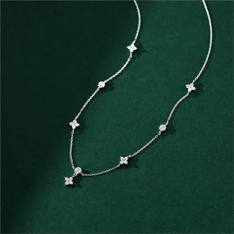 WERANA Inlaid Zircon Four-leaf Flower Chain Necklace for Women New Niche Light Luxury Hot Fashion collares choker Accessories